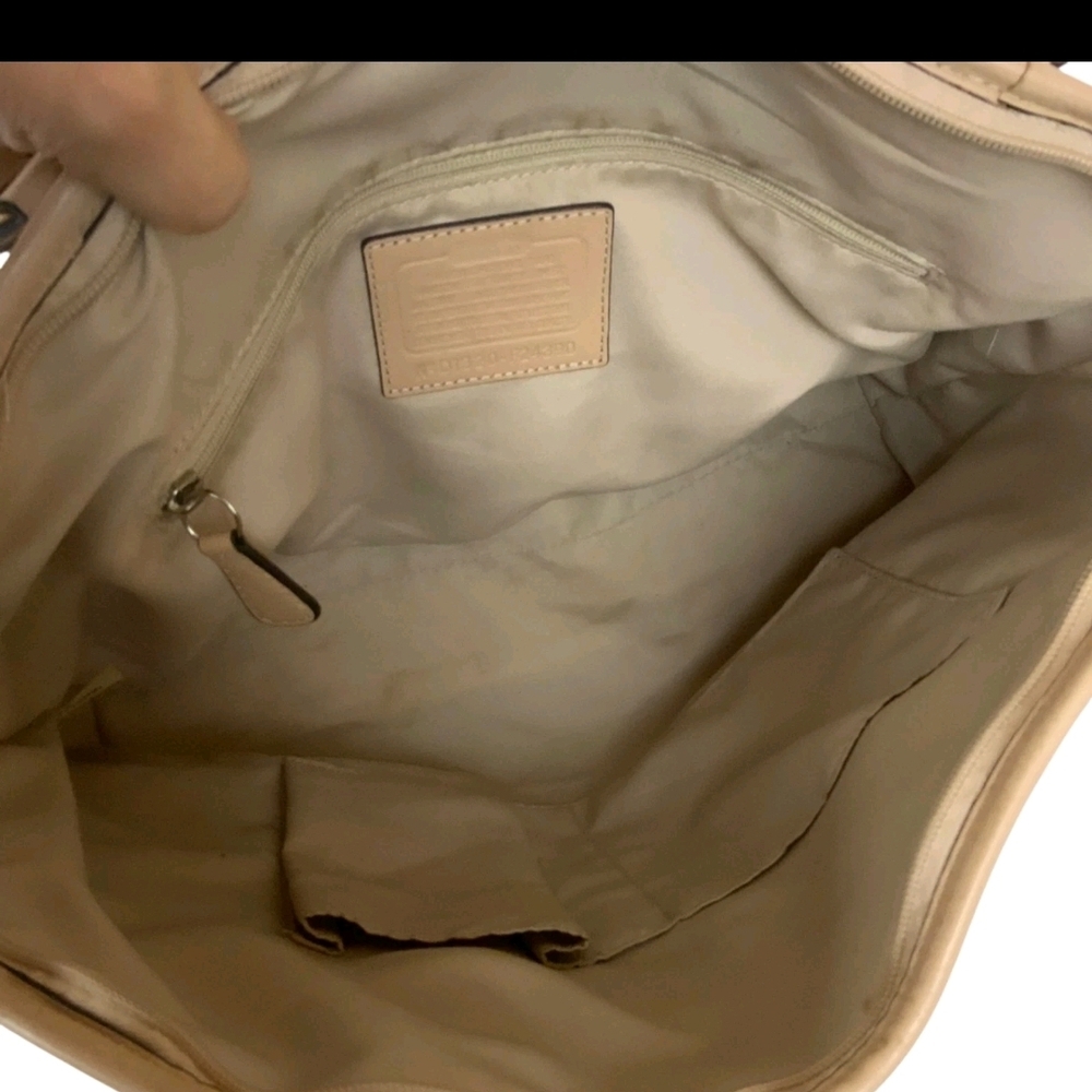 Coach Brown Plaid Tote with Tan Handles and Multicolor Stripes - Picture 8 of 9